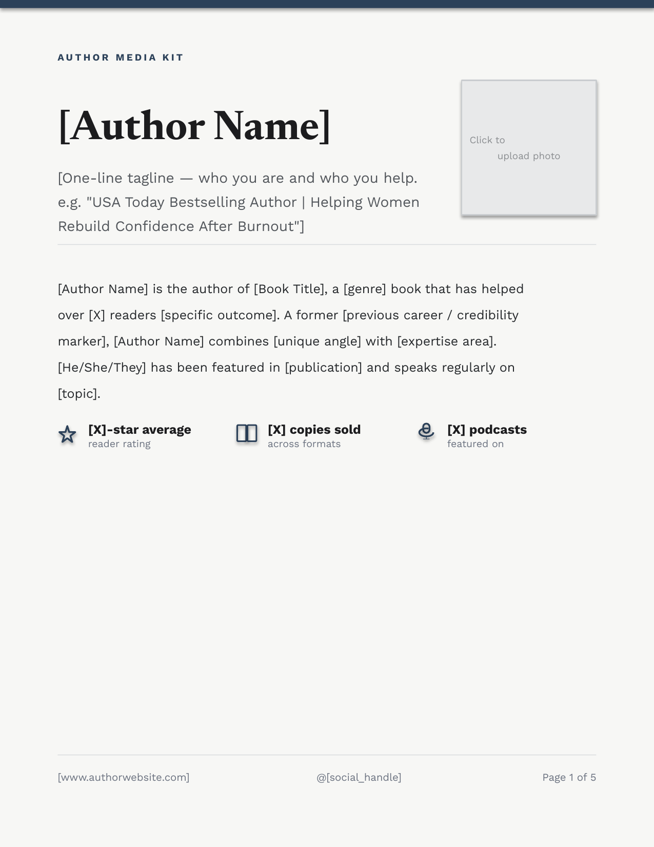 Author Bio Sheet page
