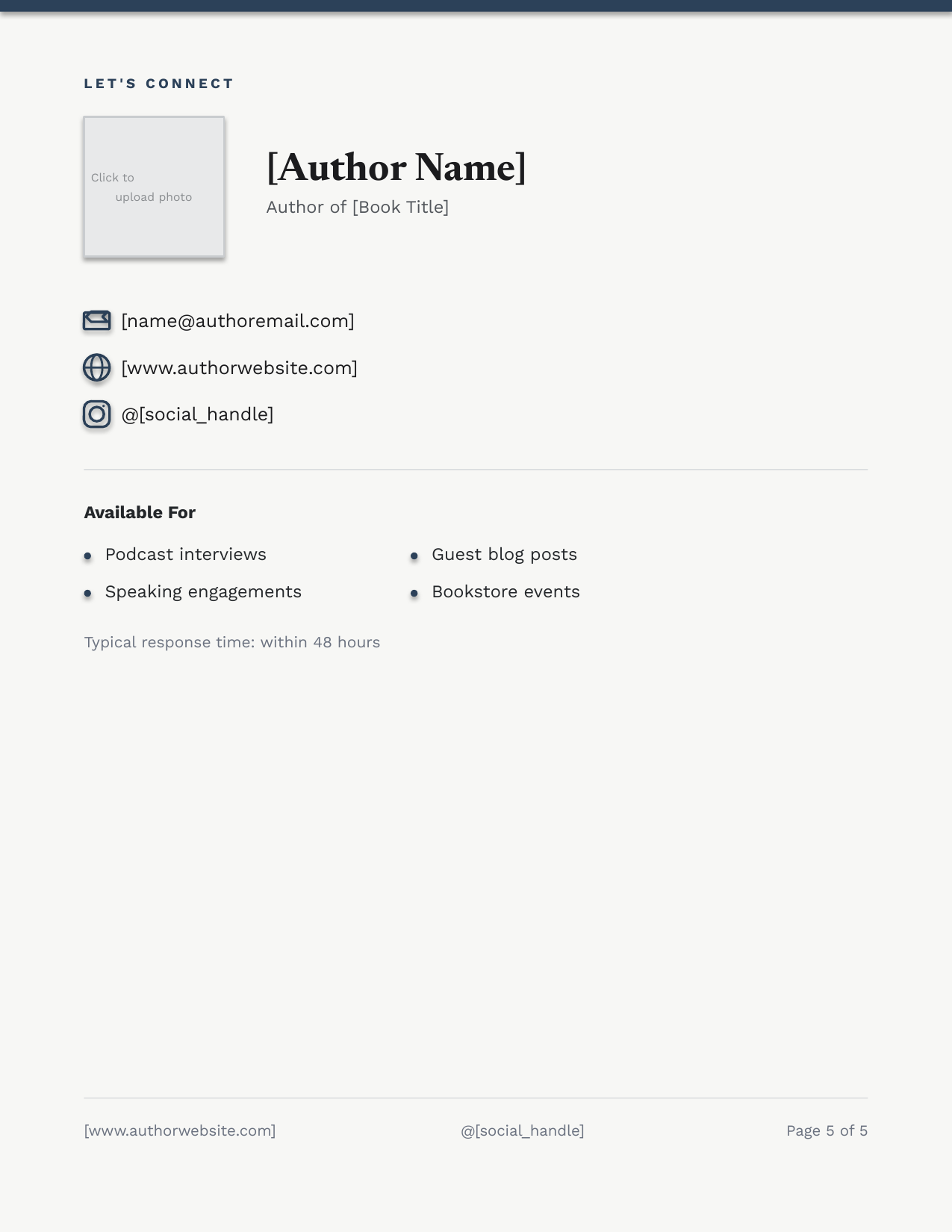 Contact and Booking Info page